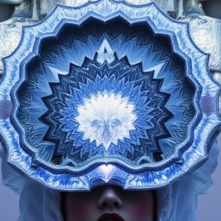 Mensch mit kunstvollem, blauem Kopfschmuck.