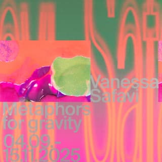 Plakat der Ausstellung 'Metaphors for Gravity' von Vanessa Safavi in Zürich.