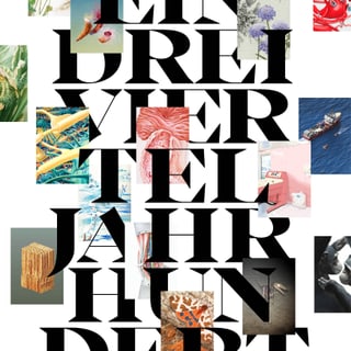 Collage mit grossen Buchstaben und kleinen Bildern, Text