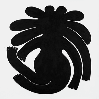 Schwarze abstrakte Figur auf weissem Hintergrund.