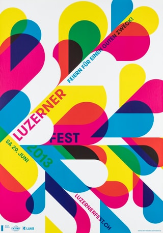 Buntes Plakat für Luzerner Fest 2013, geometrische Formen.