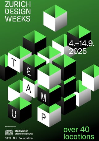 Plakat der Zurich Design Weeks 2025 mit Würfeln und Datum.