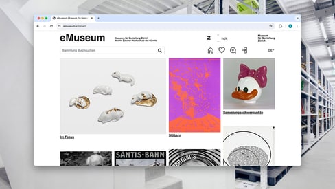 Bildschirm mit eMuseum-Website im Lagerraum.