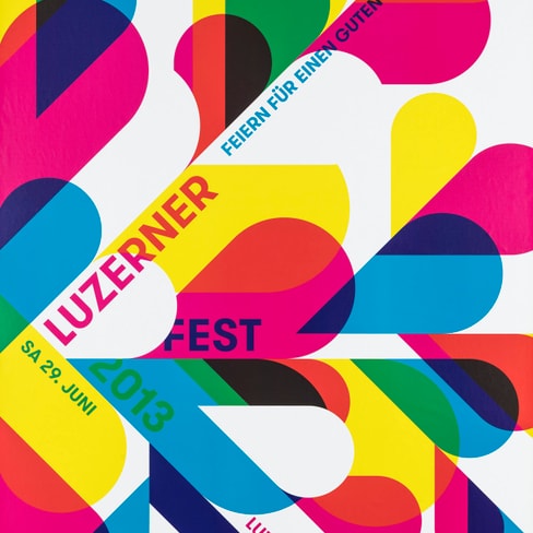 Buntes Plakat für Luzerner Fest 2013, geometrische Formen.
