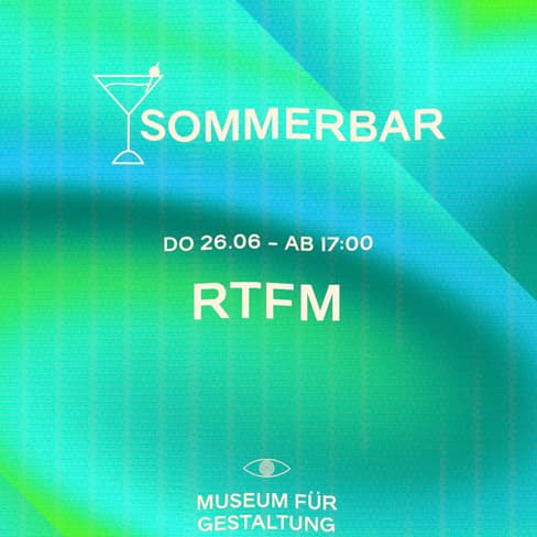 Poster für Sommerbar im Museum für Gestaltung mit Datum und Uhrzeit.