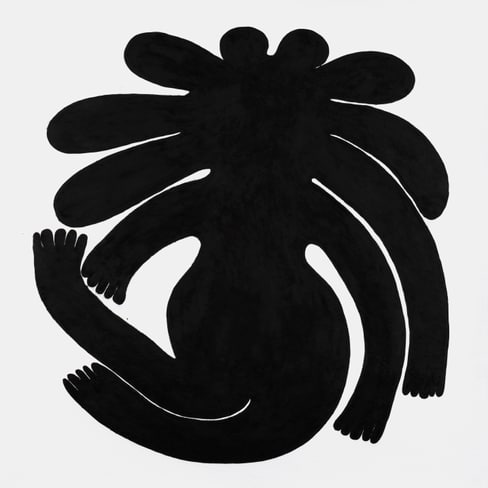 Schwarze abstrakte Figur auf weissem Hintergrund.