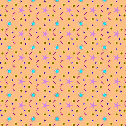 Buntes geometrisches Muster auf orangefarbenem Hintergrund.