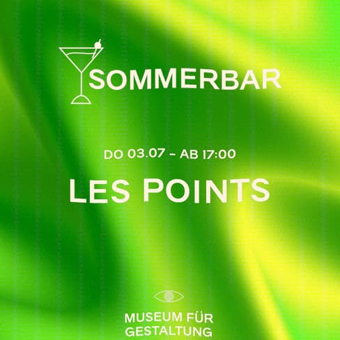 Grüne Sommerbar-Werbung mit Text und Martini-Glas.