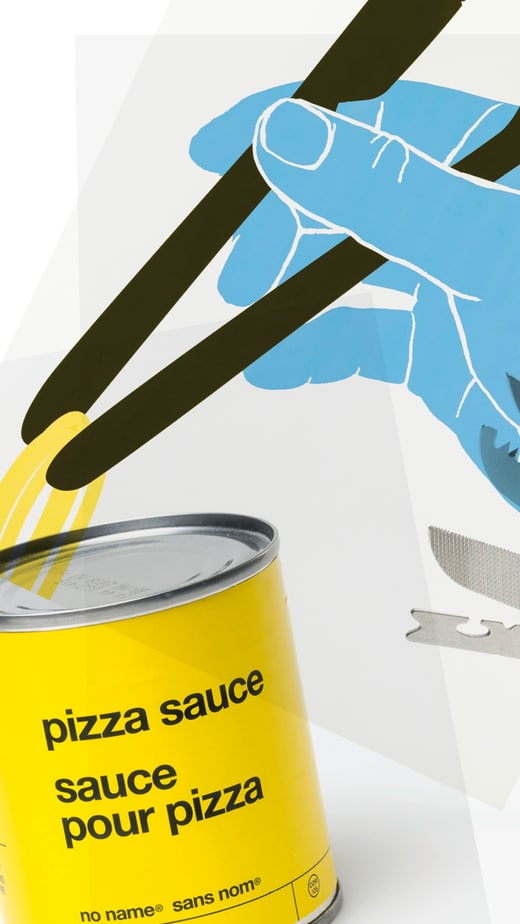 Schweizer Taschenmesser und Pizzasauce-Dose mit Zeichnung von Gabel und Löffel.