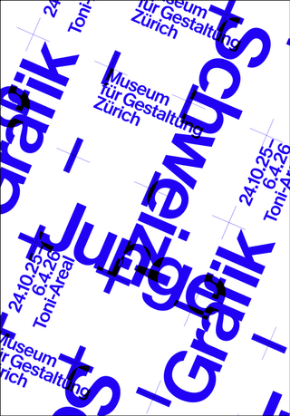 Typografisches Poster mit blauer Schrift, Museum für Gestaltung Zürich.
