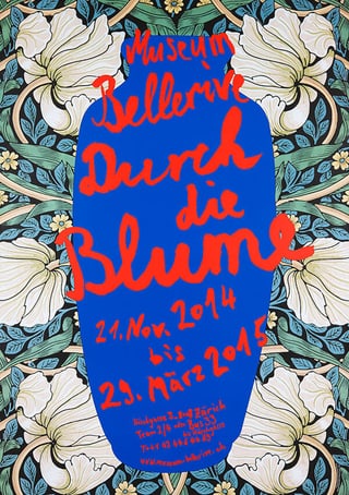 Plakat mit Blumenmuster für Ausstellung im Museum Bellerive Zürich 2014-2015.",