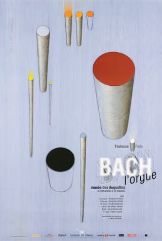 Plakat mit Orgelpfeifen und Aufschrift Bach l'orgue.