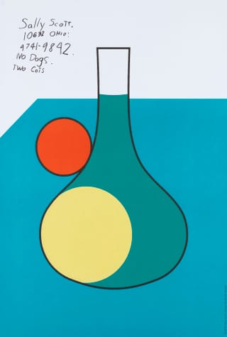 Geometrische Grafik mit Kreisen und Flasche, handschriftlicher Text oben links.