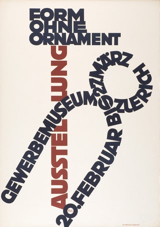 Typografisches Poster mit Text zur Ausstellung im Gewerbemuseum Zürich.