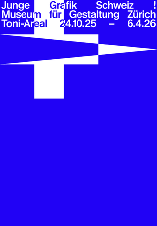 Plakat für Ausstellung im Museum für Gestaltung Zürich, blaue und weisse Grafik.