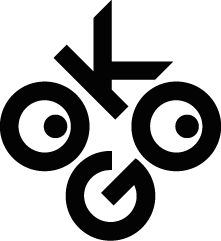 Schwarzes Logo mit Schriftzug 'ok go'.