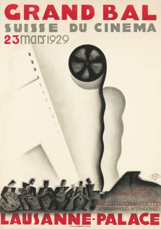 Retro-Plakat für Grand Bal Suisse du Cinema 1929 in Lausanne Palace.