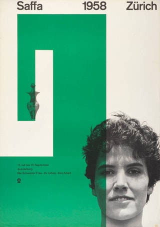 Saffa 1958 Plakat mit Frauengesicht und Vase, Zürich Ausstellung.