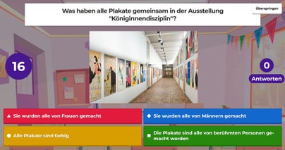 Frage bei einem Online-Quiz über die Plakatausstellung «Königinnendisziplin» des Museum für Gestaltung.