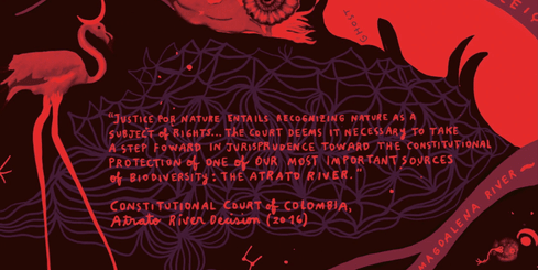 Zitat über Naturrechte in rotem Design mit Flamingo und Linienkunst.