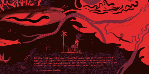 Illustration mit Schrift und Naturthemen in Rot und Schwarz.