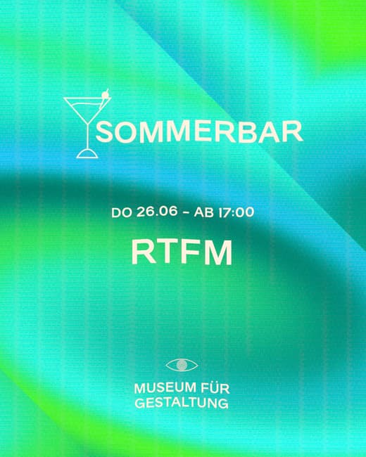 Poster für Sommerbar im Museum für Gestaltung mit Datum und Uhrzeit.