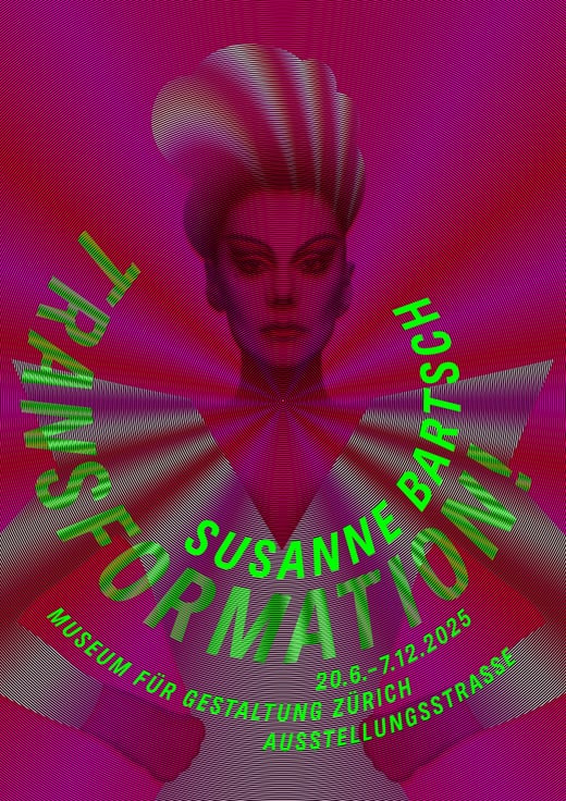 Plakat der Ausstellung 'Transformation!' im Museum für Gestaltung Zürich mit bunter Figurendarstellung.