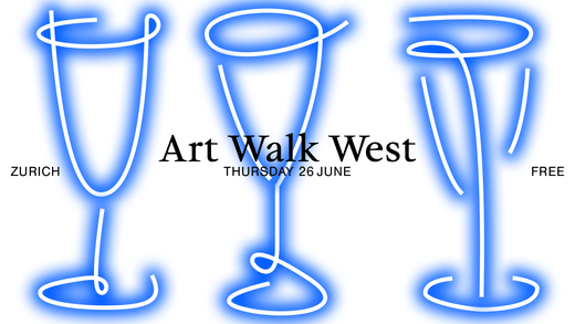Neon-Skizzen von Gläsern mit Text 'Art Walk West'.