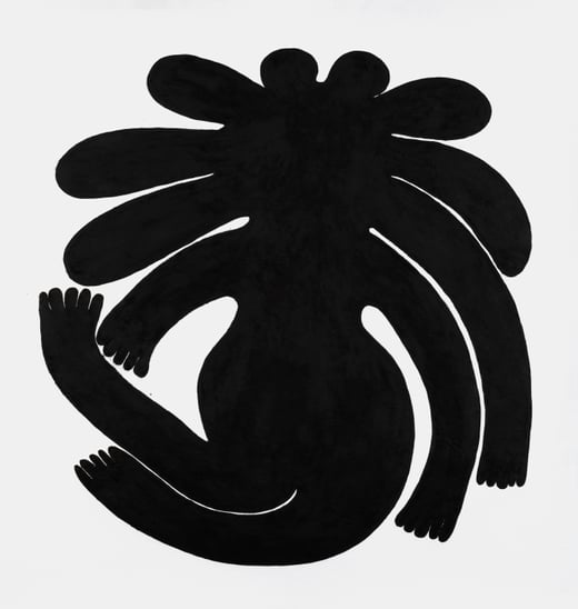 Schwarze abstrakte Figur auf weissem Hintergrund.