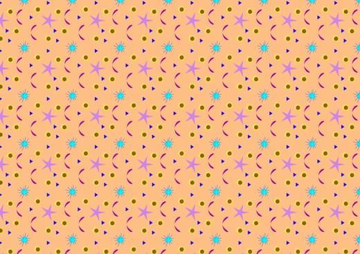 Buntes geometrisches Muster auf orangefarbenem Hintergrund.