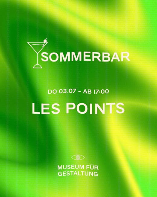 Grüne Sommerbar-Werbung mit Text und Martini-Glas.